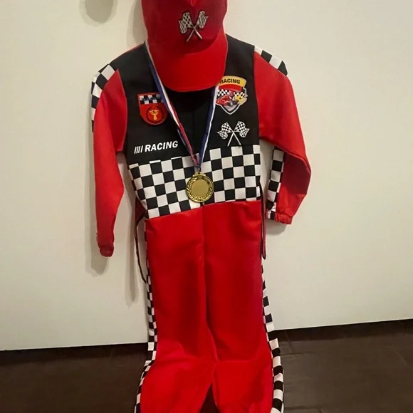 Kids Red Racing Costume with Cap - Picture 2 of 8